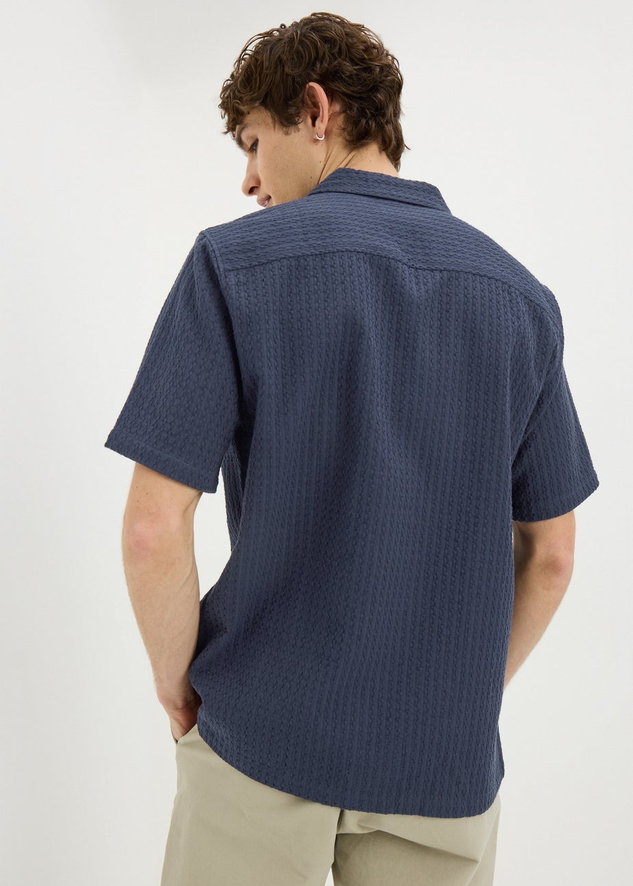 Navy Textured Short Sleeve Shirt