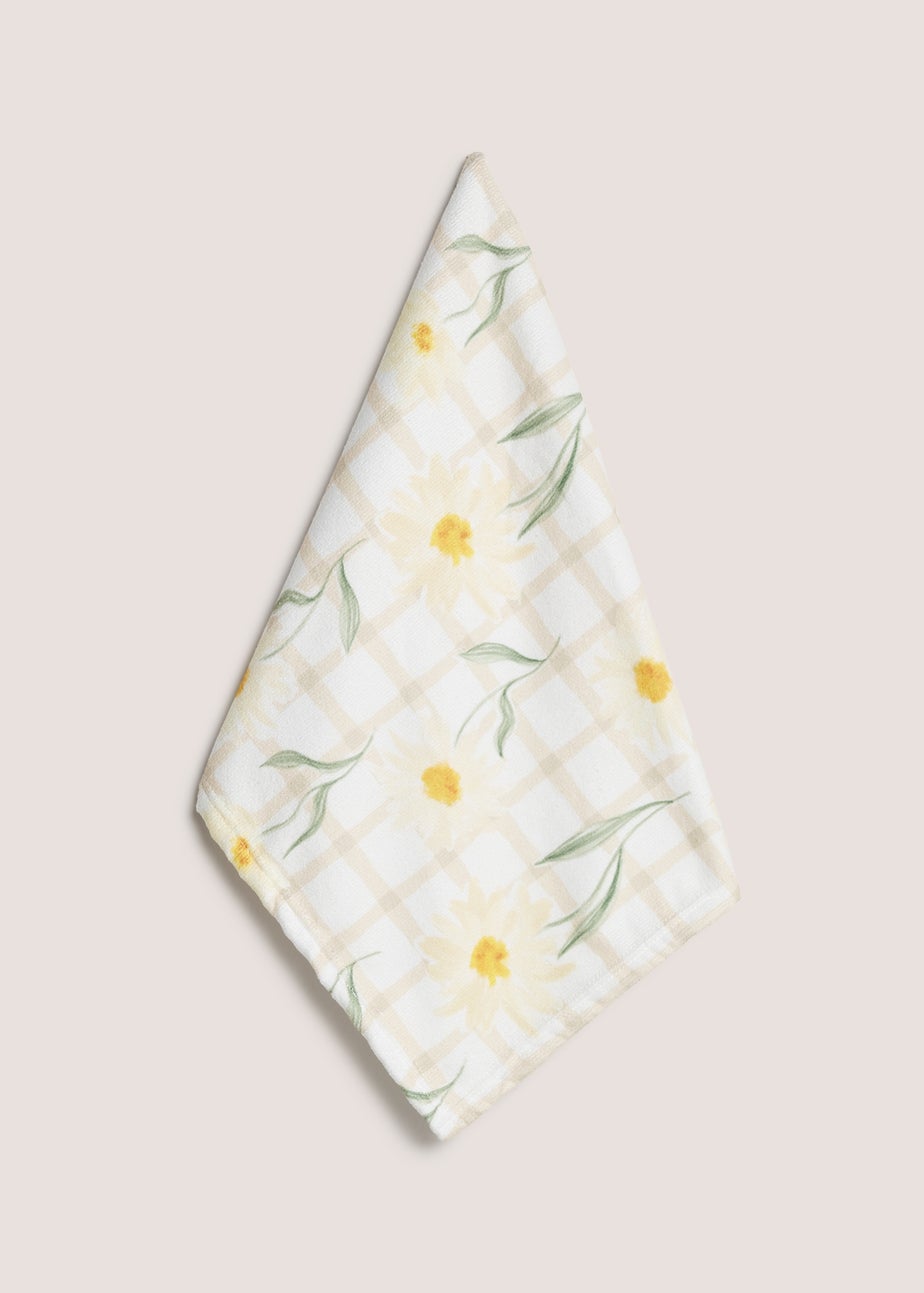 Cream Daisy Check Print Hand Towel