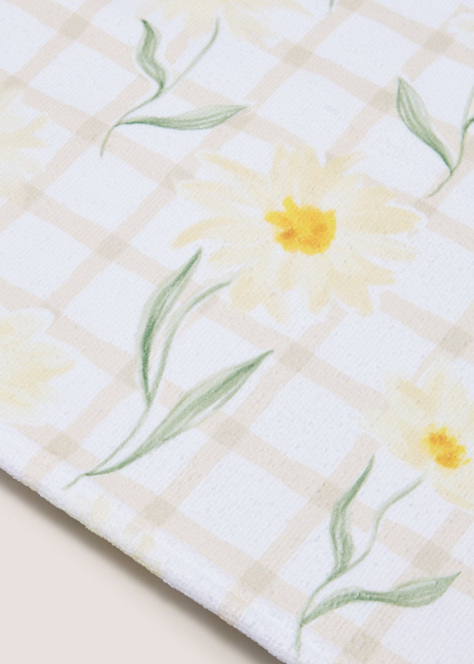 Cream Daisy Check Print Hand Towel