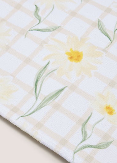 Cream Daisy Check Print Hand Towel