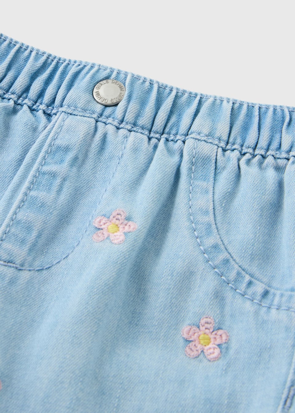 Baby Blue Flower Embroidered Denim Shorts (Newborn-23mths)