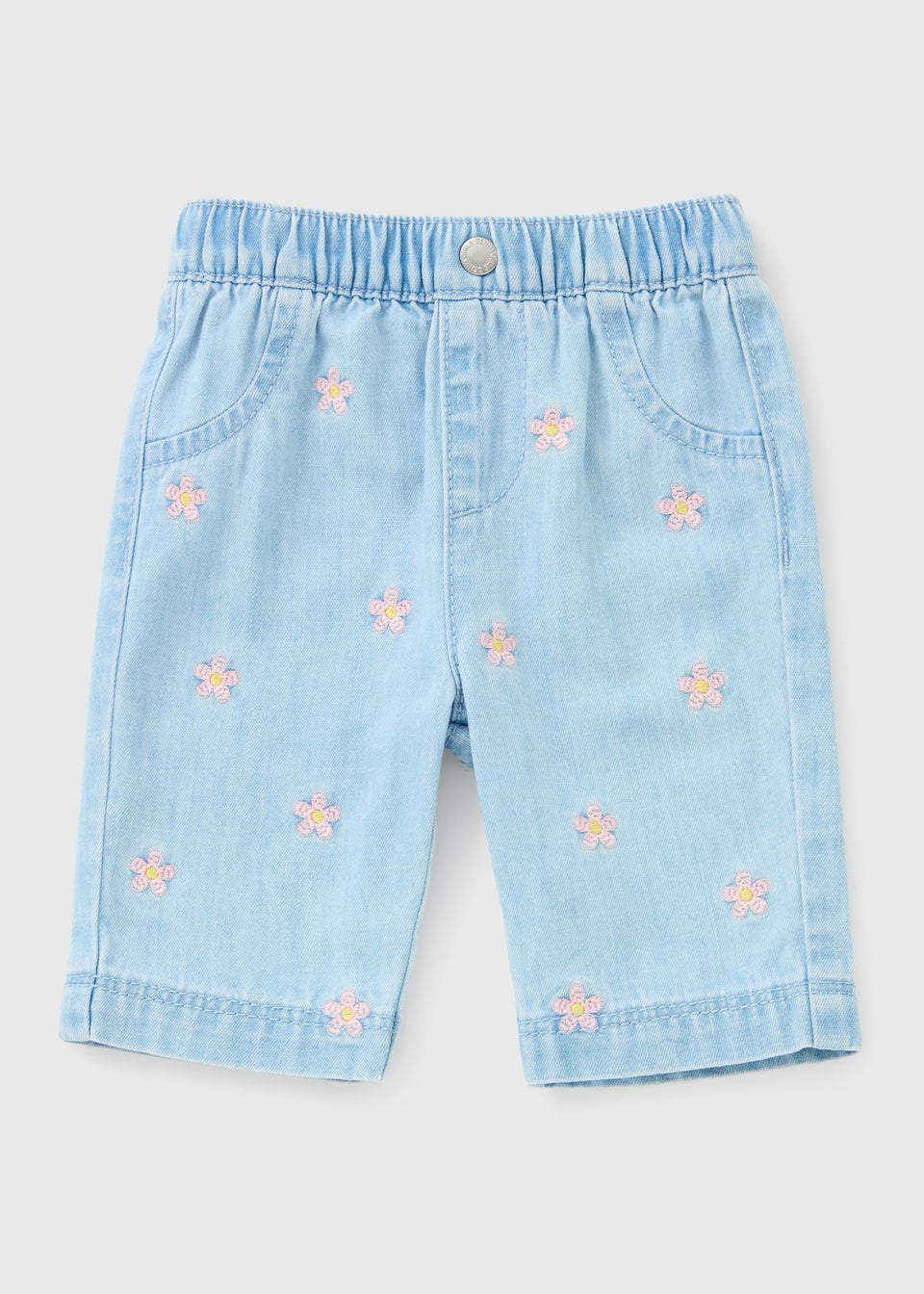 Baby Blue Flower Embroidered Denim Shorts (Newborn-23mths)