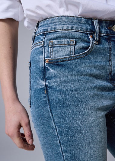 Mid Wash Denim Knee Length Shorts