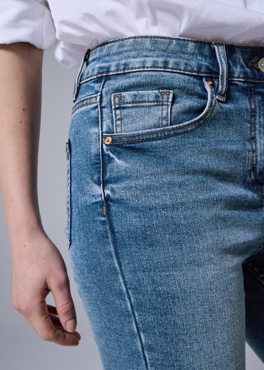 Mid Wash Denim Knee Length Shorts