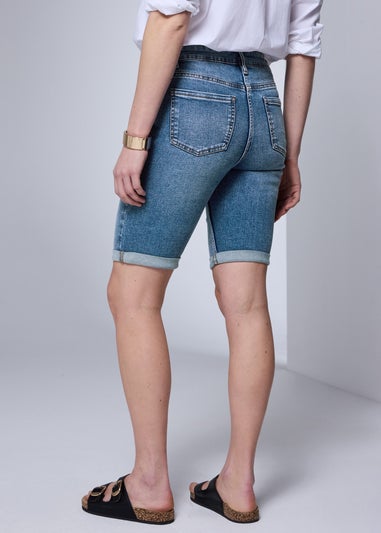 Mid Wash Denim Knee Length Shorts