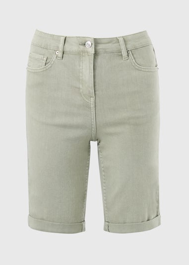 Light Green Denim Knee Length Shorts
