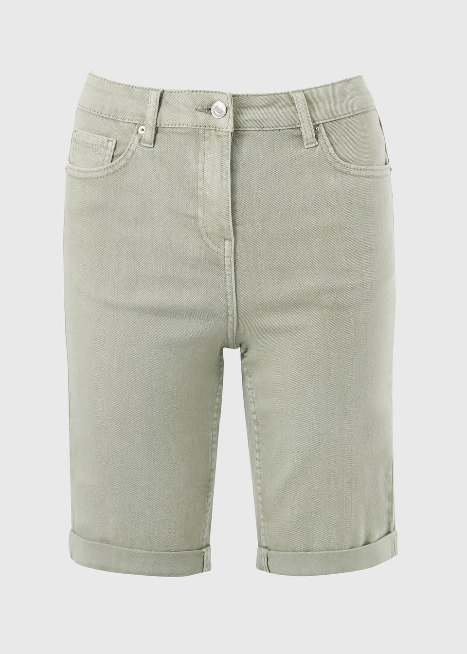 Light Green Denim Knee Length Shorts