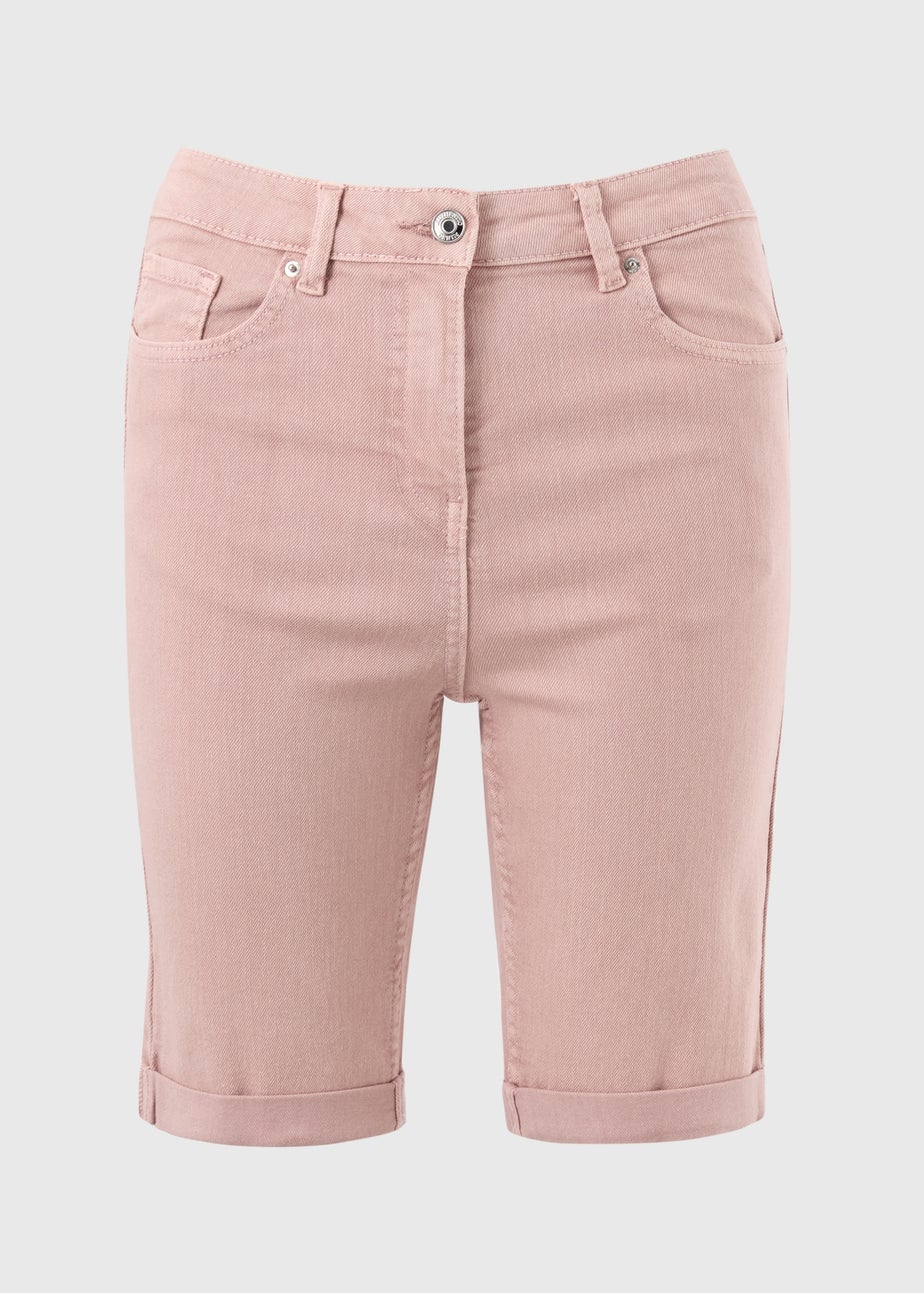 Pink Denim Knee Length Shorts