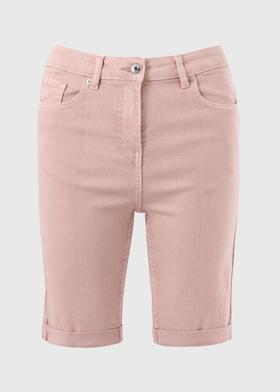 Pink Denim Knee Length Shorts
