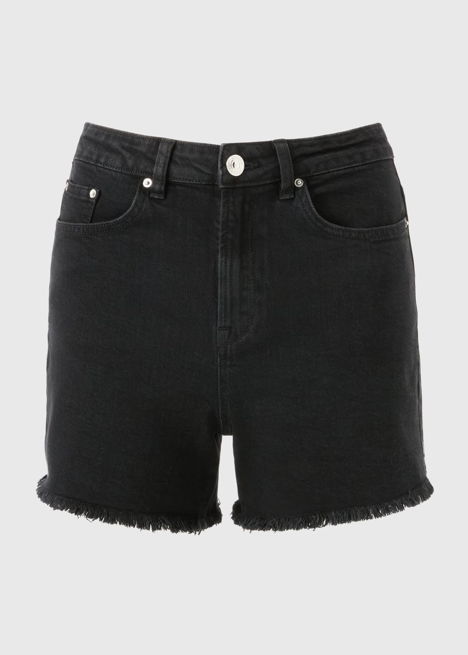Black Frayed Hem Denim Shorts