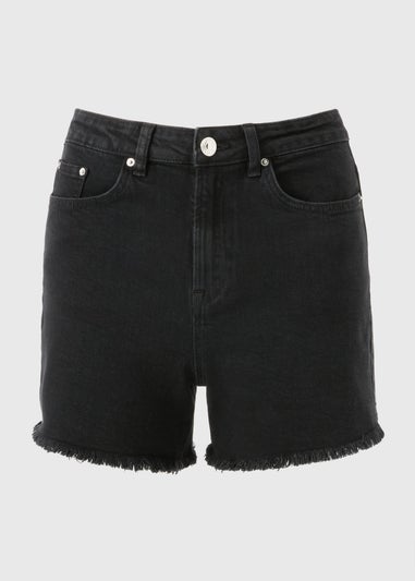 Black Frayed Hem Denim Shorts