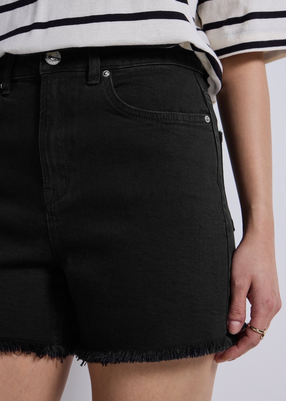 Black Frayed Hem Denim Shorts