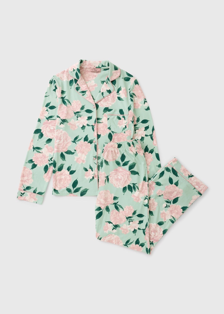 Green Floral Button Pyjama Set