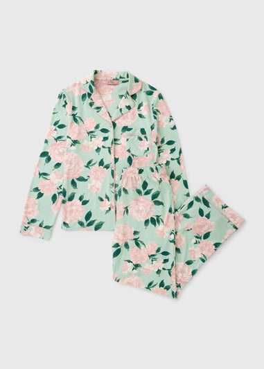 Green Floral Button Pyjama Set