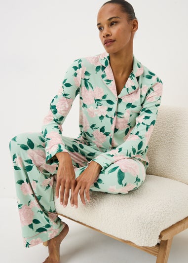 Green Floral Button Pyjama Set