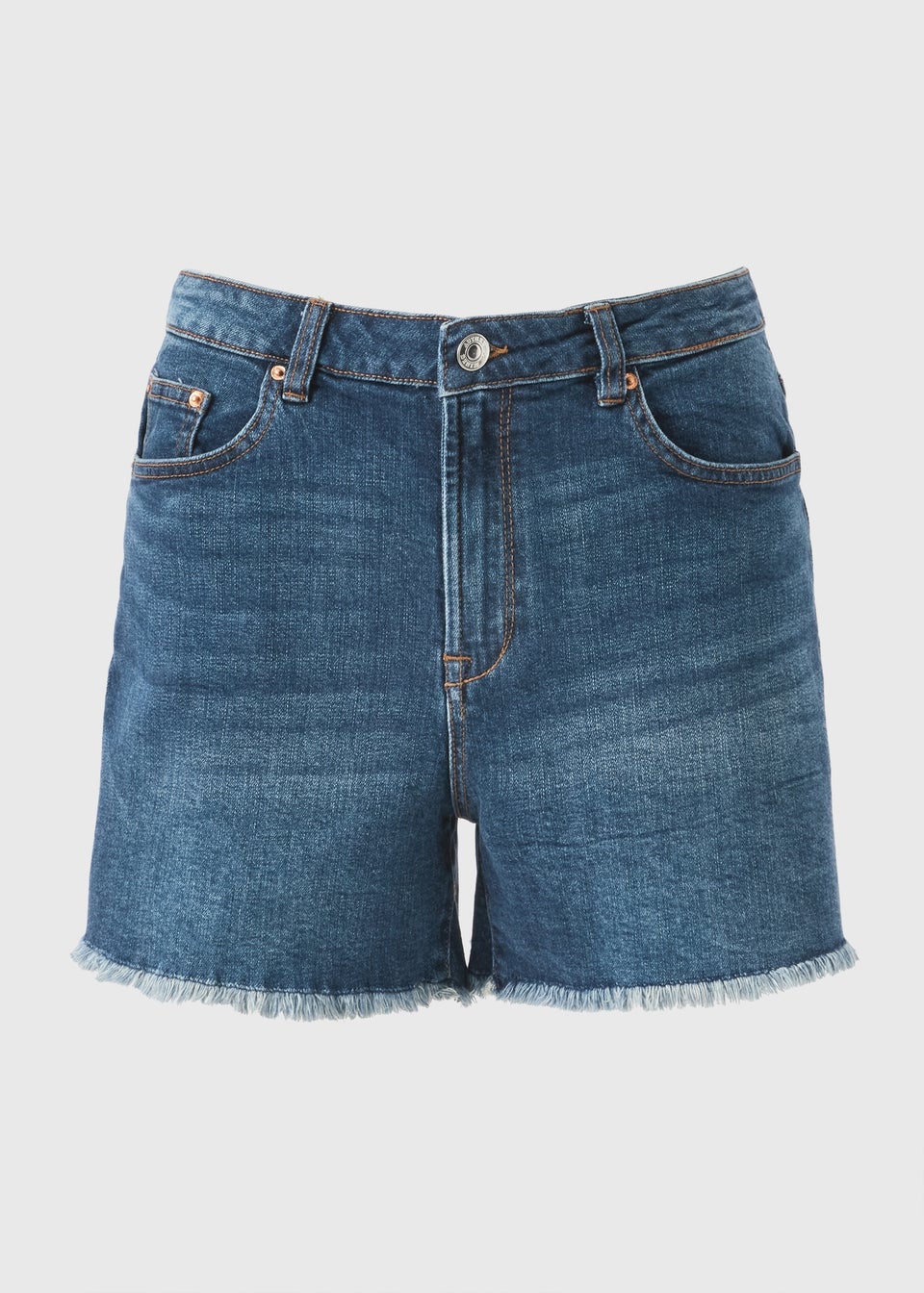 Blue Dark Wash Frayed Hem Denim Shorts