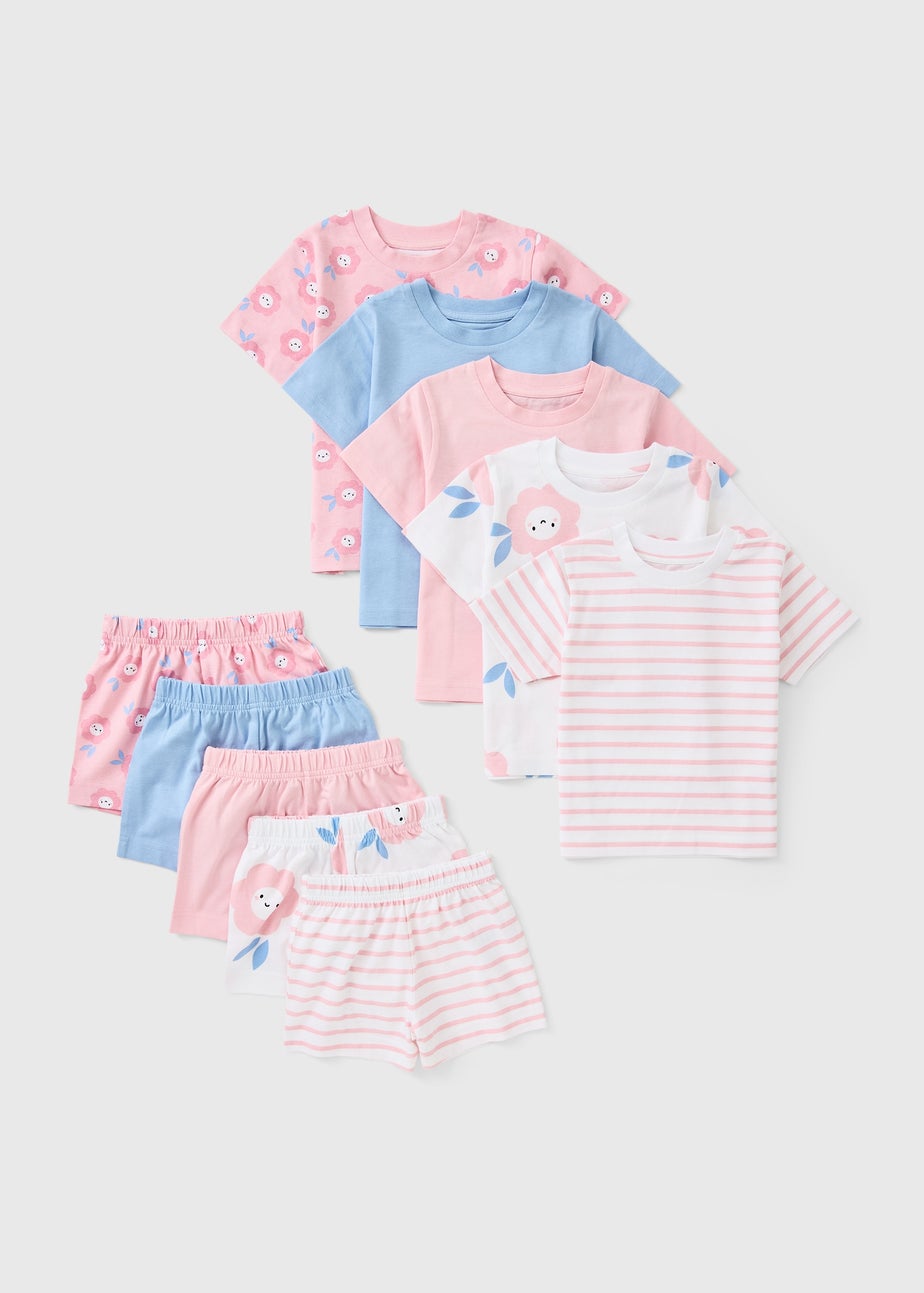 5 Pack Girls Pink Flower Pyjama Sets (1-7yrs)