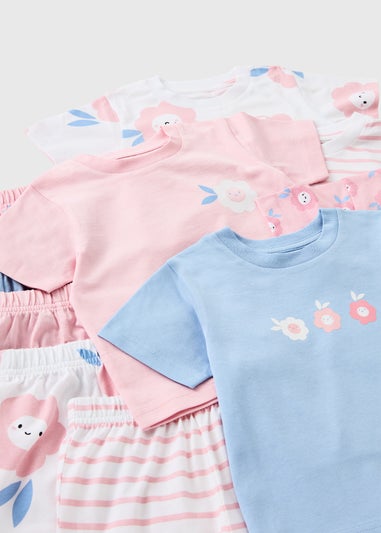 5 Pack Girls Pink Flower Pyjama Sets (1-7yrs)