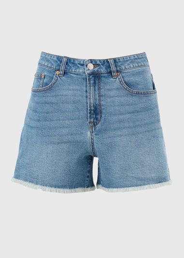 Light Wash Frayed Hem Denim Shorts