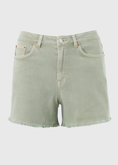 Green Frayed Denim Shorts