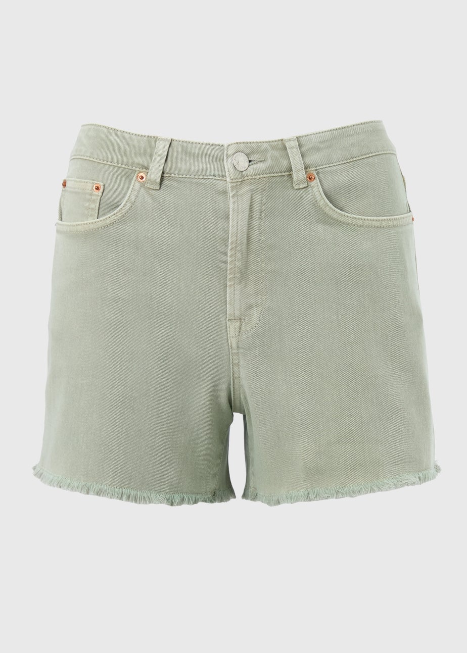 Green Frayed Denim Shorts