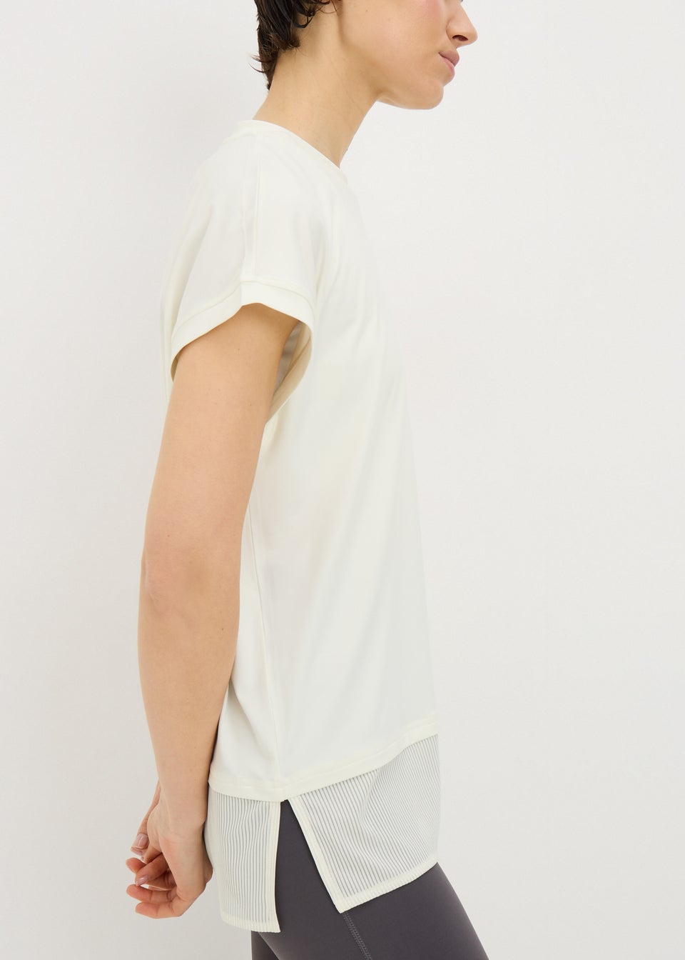 Souluxe Cream Ribbed Hem Sports T-Shirt