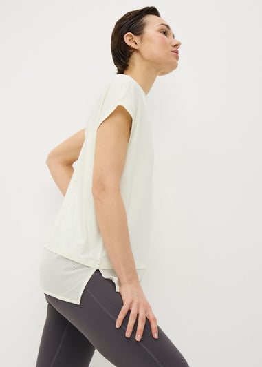 Souluxe Cream Ribbed Hem Sports T-Shirt