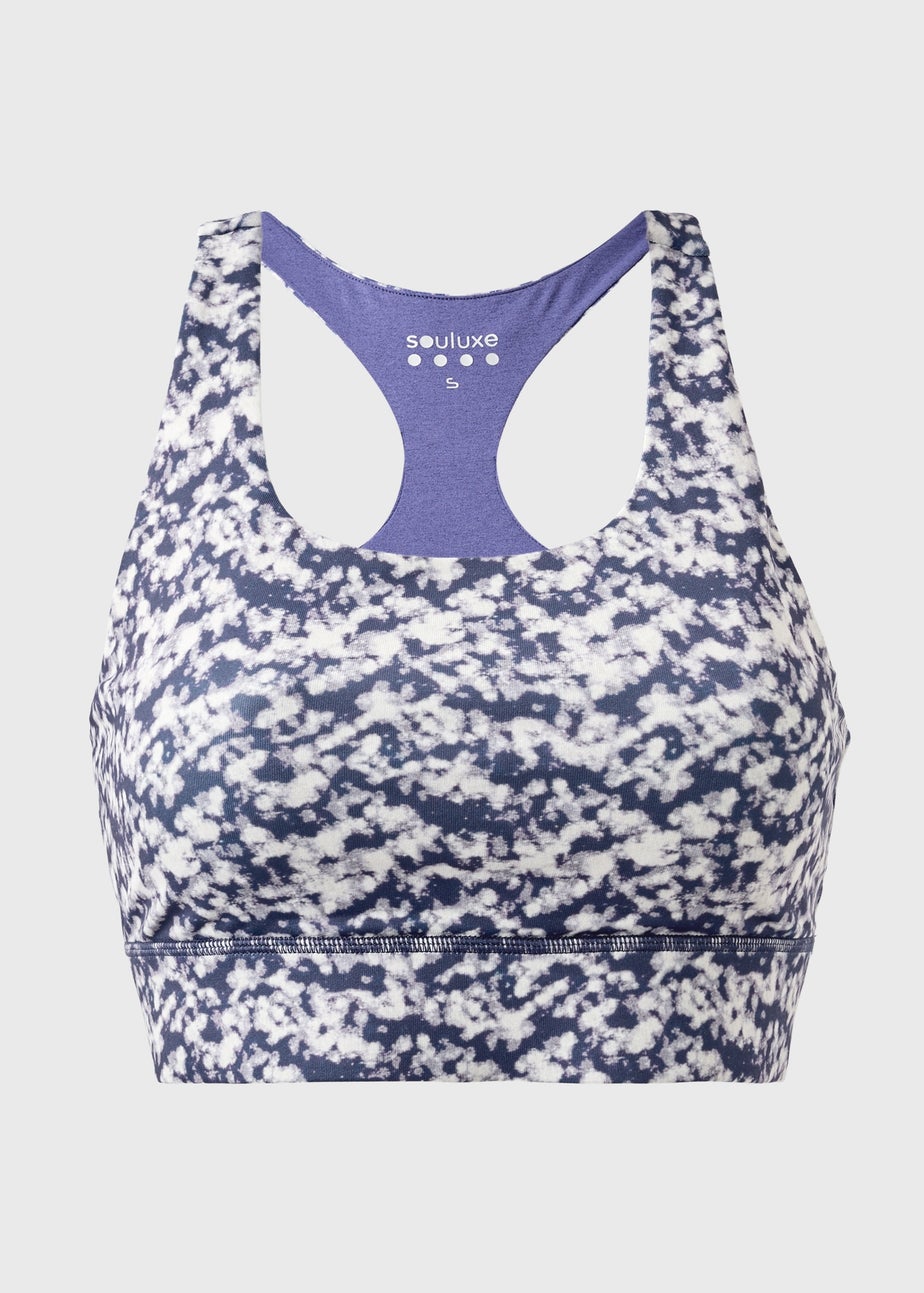 Souluxe Blue Mottle Print Sports Crop Top