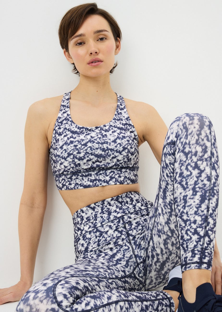 Souluxe Blue Mottle Print Sports Crop Top