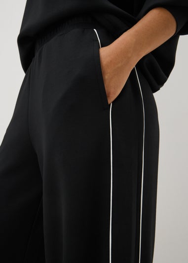 Souluxe Black Side Piped Wide Leg Co Ord Jogging Bottoms