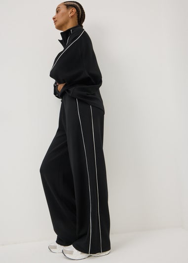 Souluxe Black Side Piped Wide Leg Co Ord Jogging Bottoms