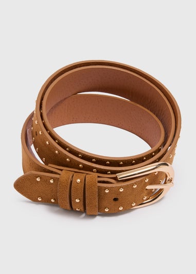 Tan Faux Suede Studded Belt