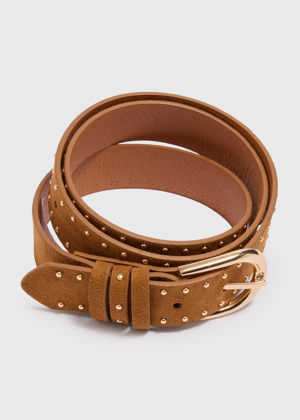 Tan Faux Suede Studded Belt