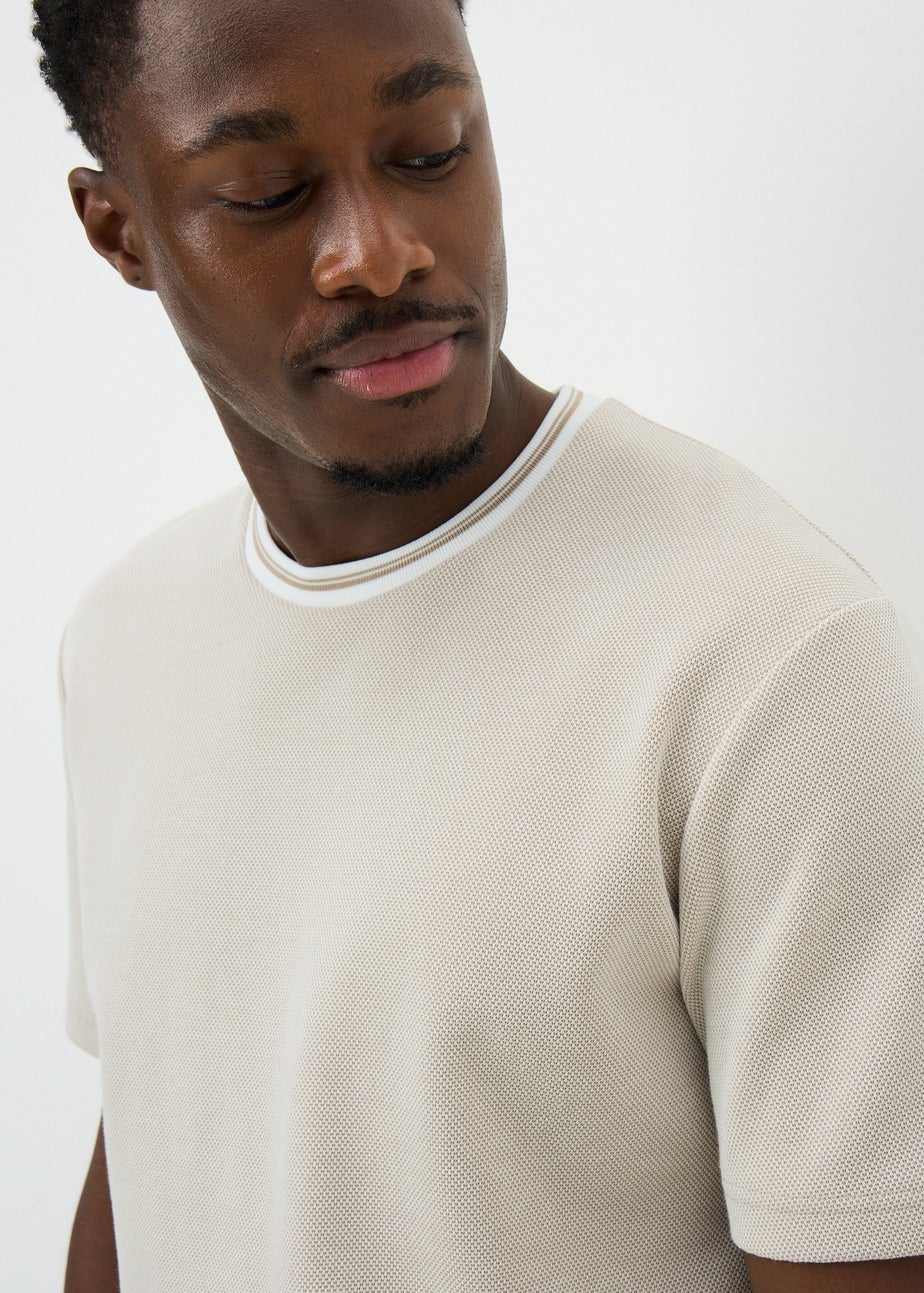 Ecru Pique Textured Smart Co Ord T-Shirt