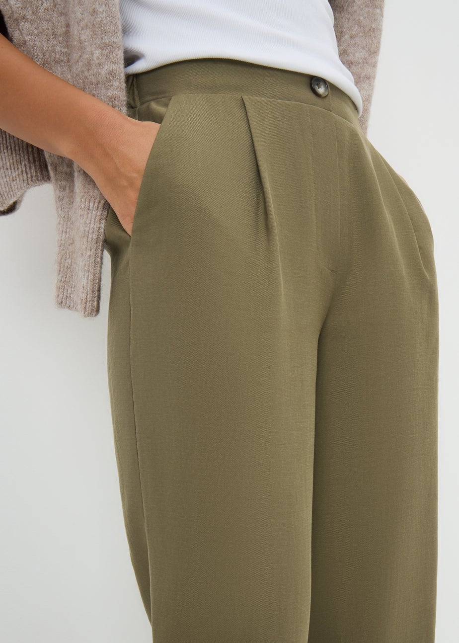 Khaki Carrot Leg Trousers