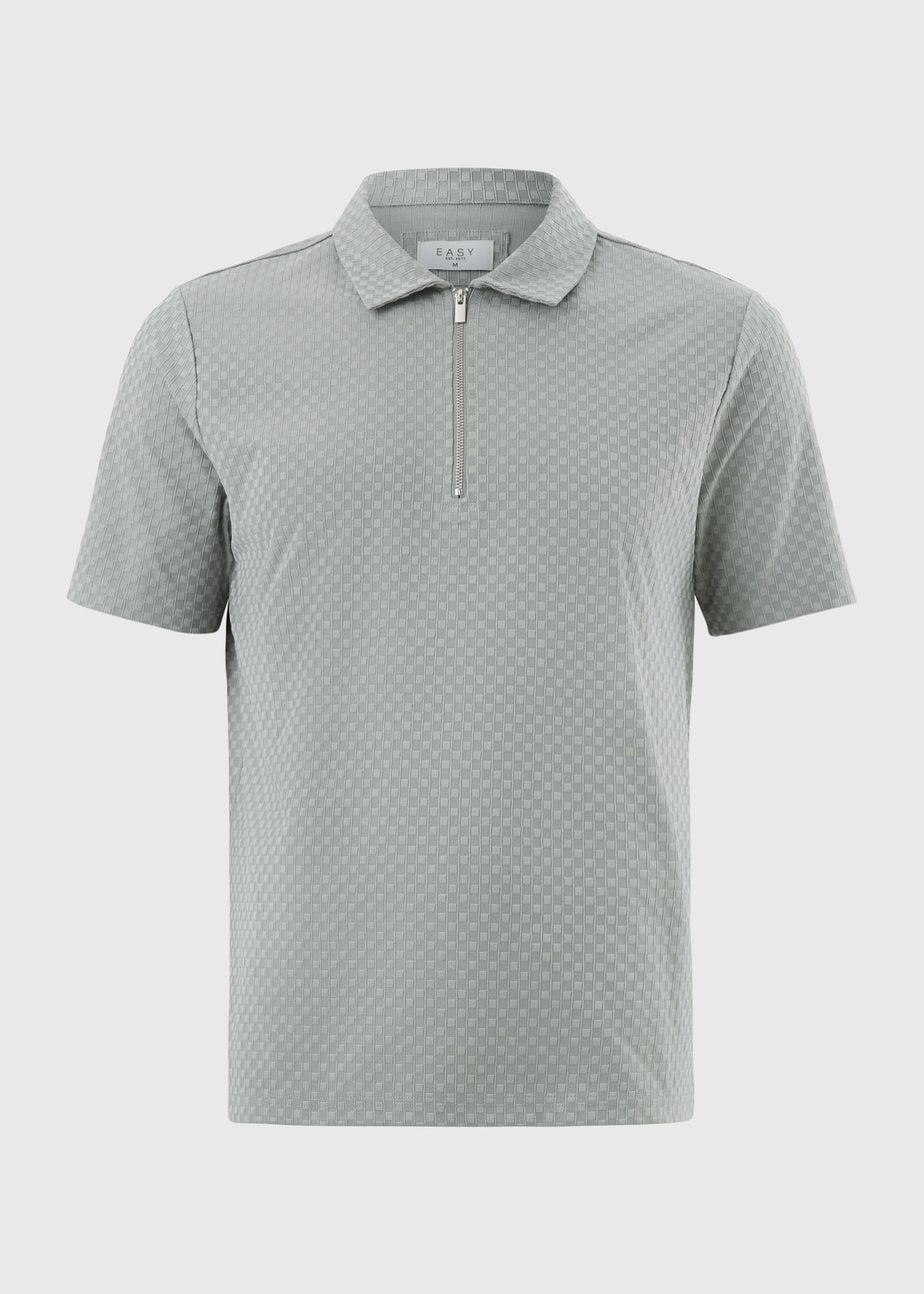 Grey Textured Smart Zip Polo Shirt
