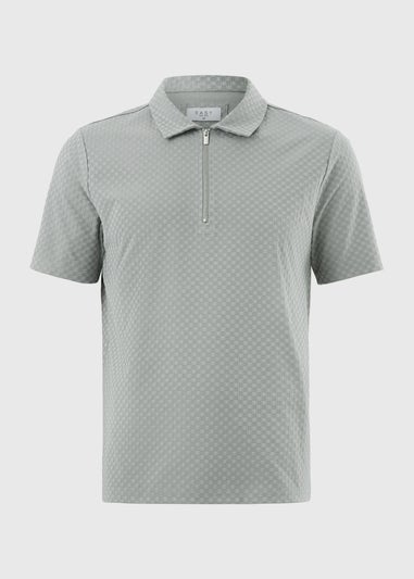 Grey Textured Smart Zip Polo Shirt