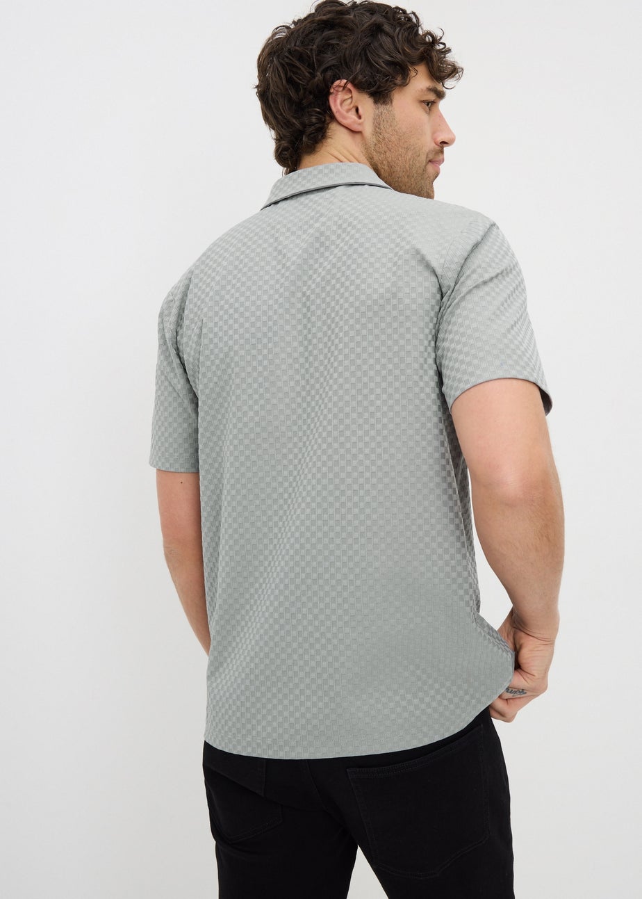 Grey Textured Smart Zip Polo Shirt
