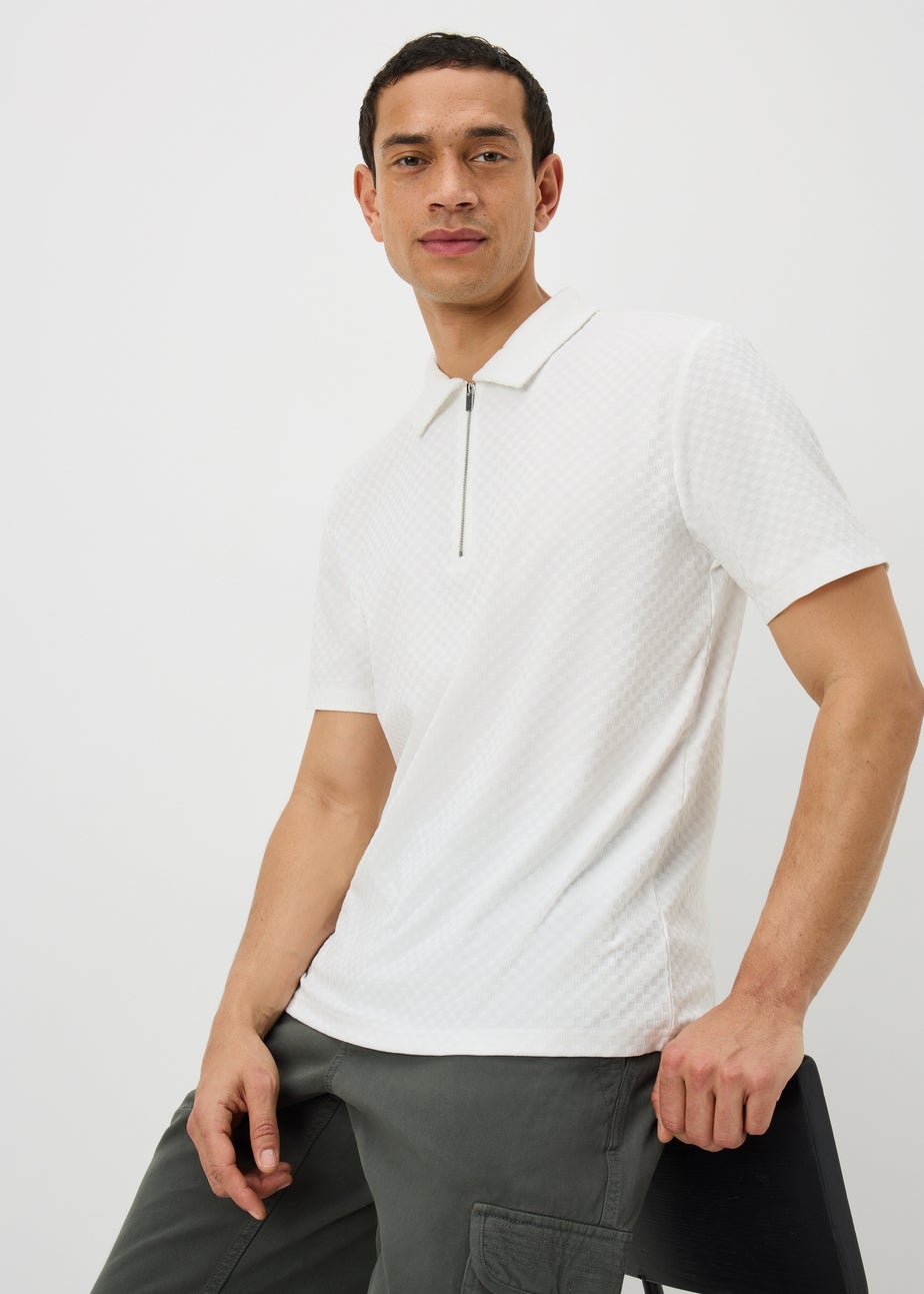 White Textured Smart Zip Polo Shirt