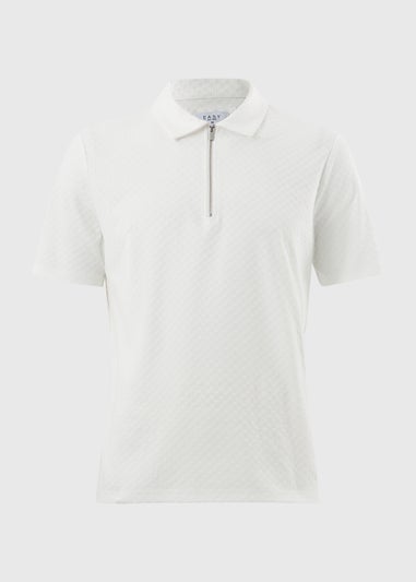 White Textured Smart Zip Polo Shirt