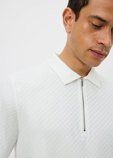 White Textured Smart Zip Polo Shirt