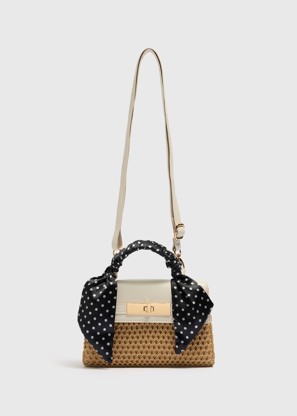 Cream Scarf Straw Crossbody Bag