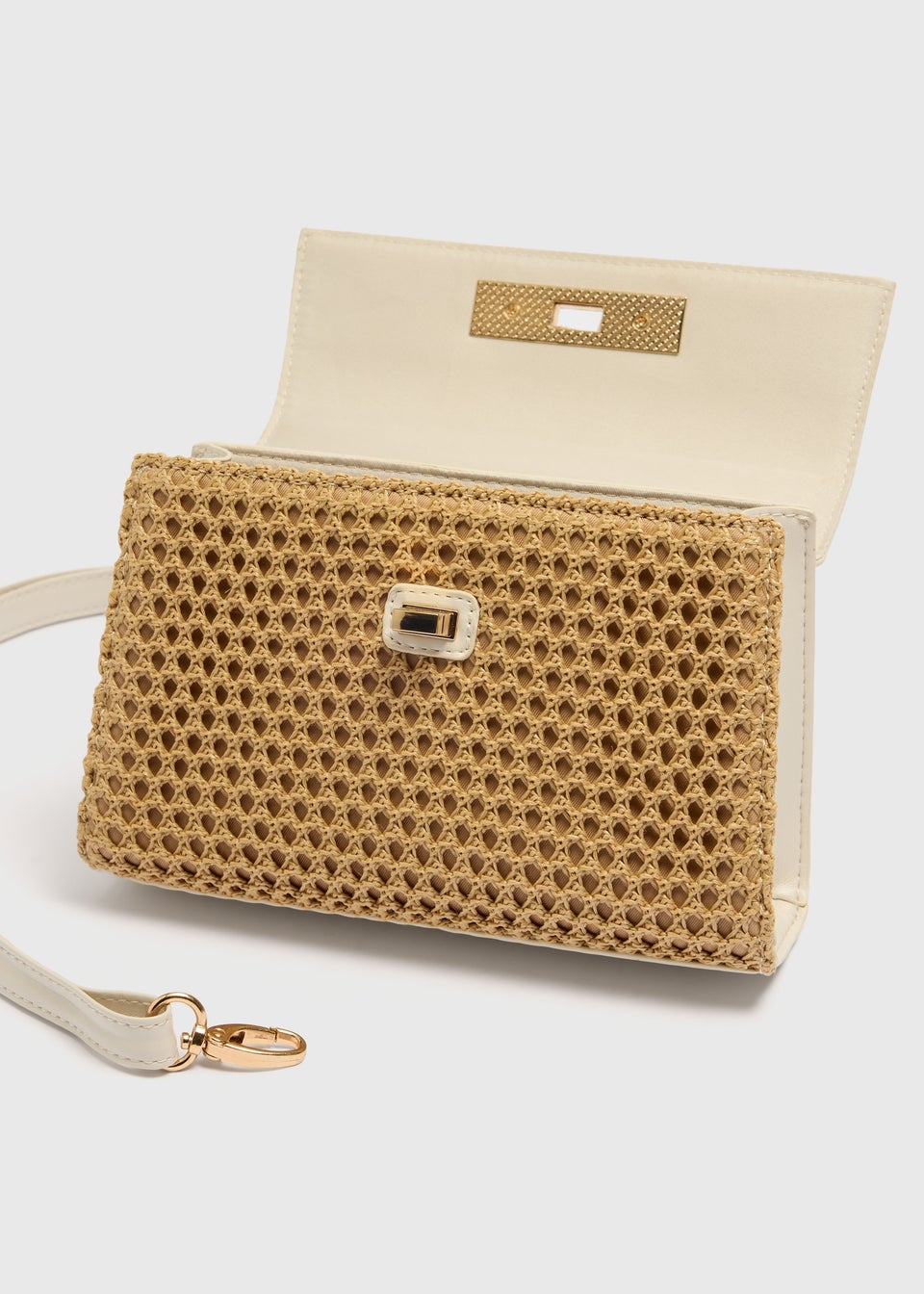 Cream Scarf Straw Crossbody Bag