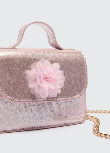 Girls Pink Glitter Flower Bag