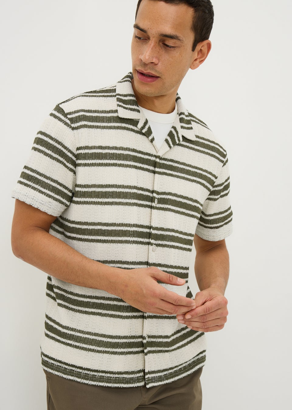 Ecru Stripe Knit Look Shirt