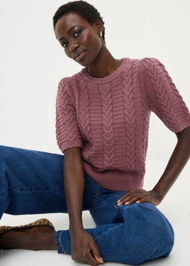 Papaya Petite Raspberry Pretty Cable Short Sleeve Jumper