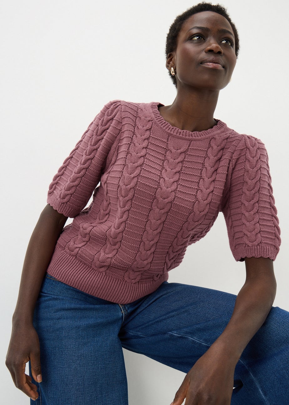 Papaya Petite Raspberry Pretty Cable Short Sleeve Jumper