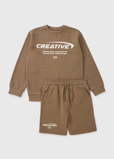 Boys Brown Creative Sweatshirt & Short Set (7-15yrs)