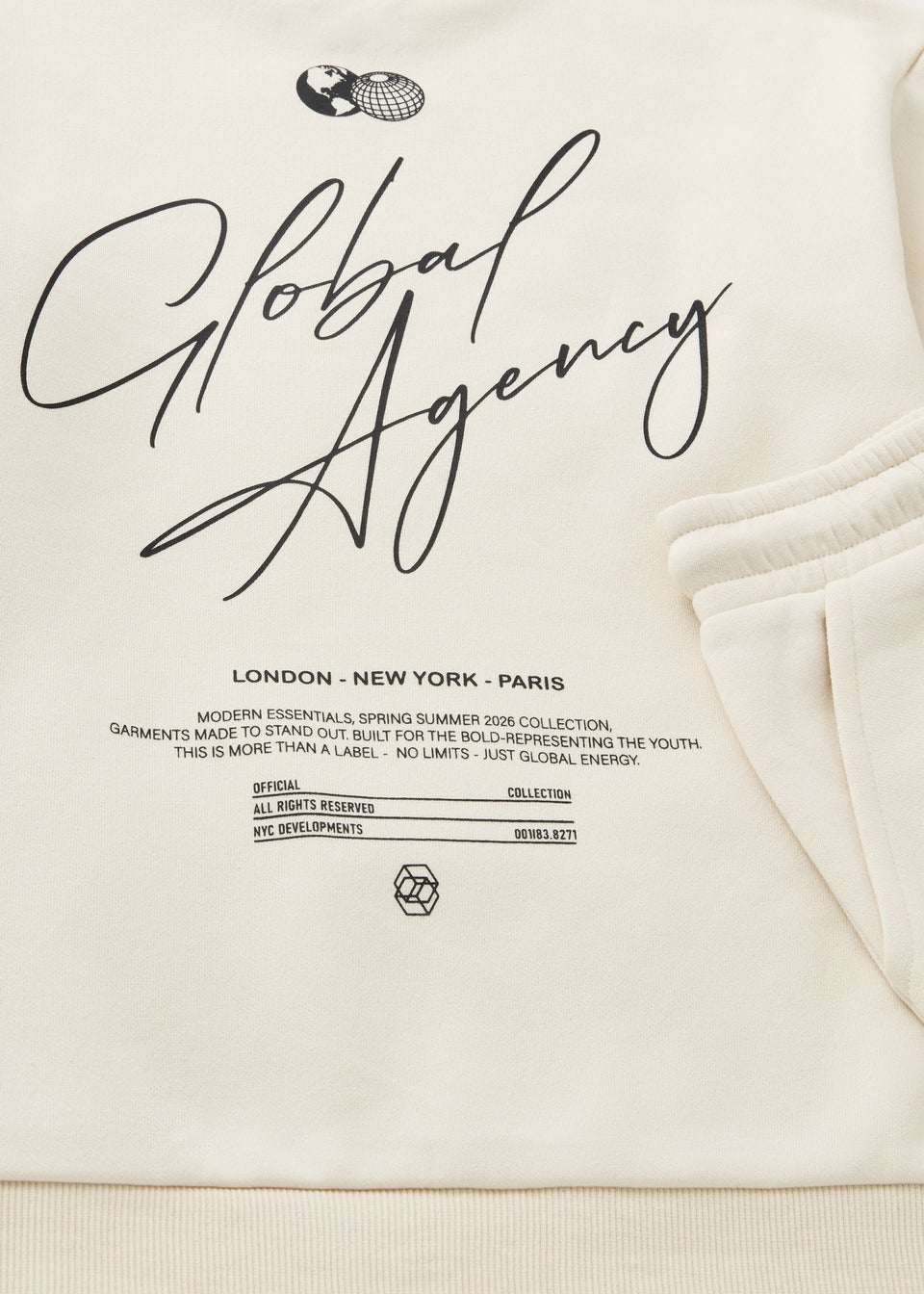 Boys Cream Global Sweatshirt & Short Set (7-15yrs)