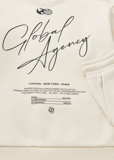 Boys Cream Global Sweatshirt & Short Set (7-15yrs)